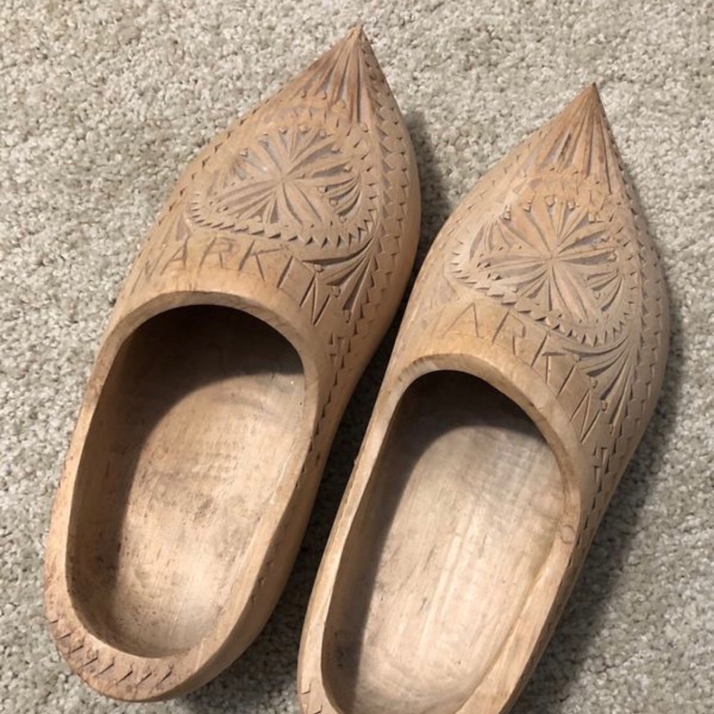 Vintage Hand-Carved Dutch Wooden Clogs, Holland